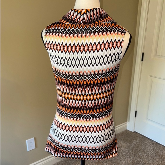 George Shirt Orange Brown Multicolor Geometric Patterned Blouse Women's Sz S - Picture 4 of 7